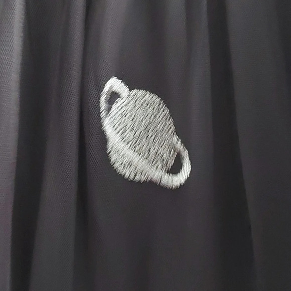 Bongo Midi Skirt Black embroidered Planets Stars Punk Whimsigoth Fairy Grunge - Picture 7 of 8